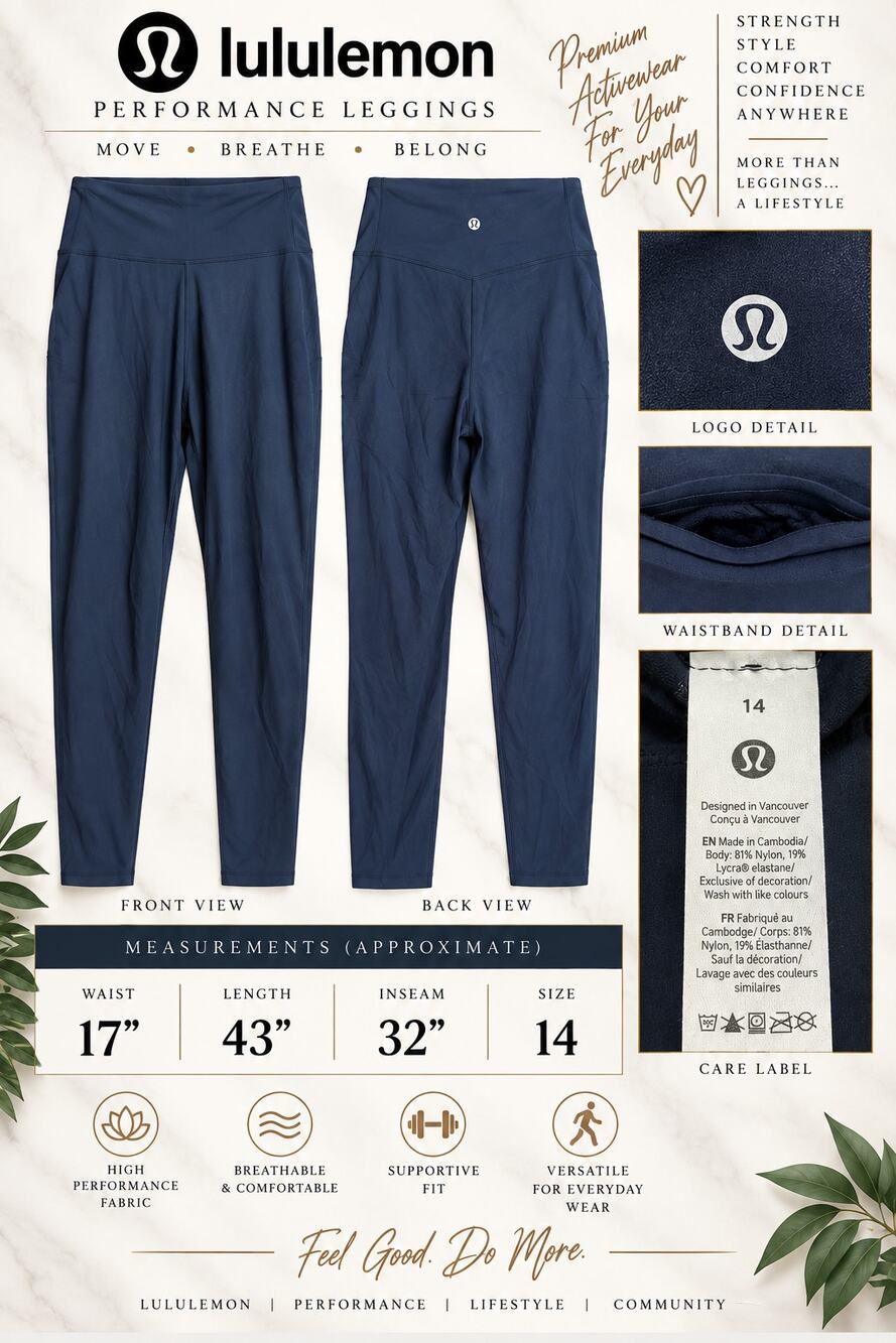 lululemon Performance Leggings in Navy*Size 14